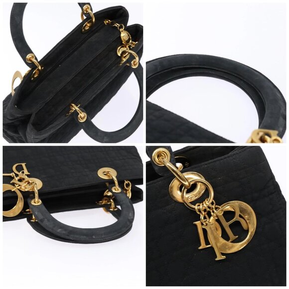 Christian Dior Lady Dior Canage Hand Bag Nylon Black Gold Auth ep10577 - Picture 16 of 16